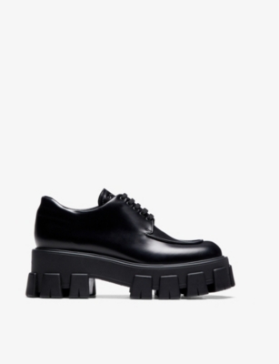 PRADA Monolith brushed leather lace up shoes Selfridges