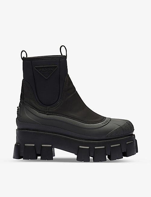 PRADA: Monolith brand-embossed recycled-nylon boots