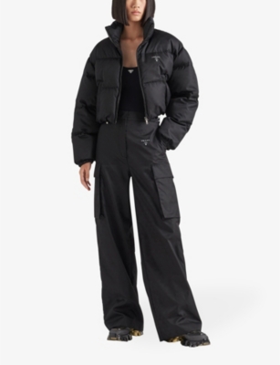 PRADA Water-reactive cropped recycled-polyamide down jacket