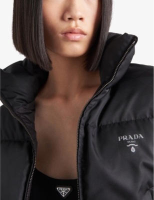 PRADA Water-reactive cropped recycled-polyamide down jacket