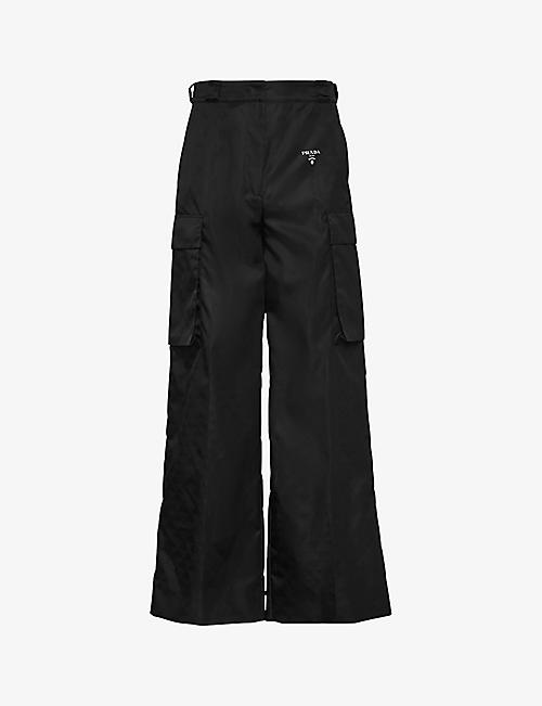 PRADA: Water-reactive wide-leg mid-rise recycled-polyamide trousers