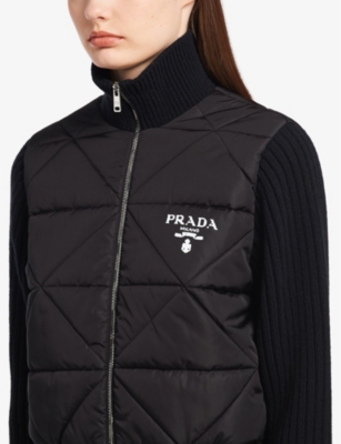 PRADA Logo-plaque turtleneck recycled polyamide and wool-blend jacket