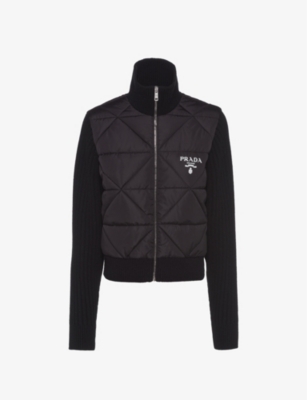 PRADA Logo-plaque turtleneck recycled polyamide and wool-blend jacket