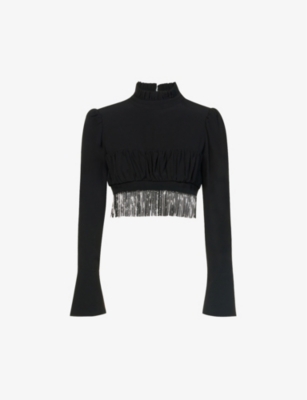 Rabanne Fringed-detail High-neck Top In Black