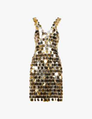 Rabanne Paillette-chainmail Sparkle Minidress In Silver Gold