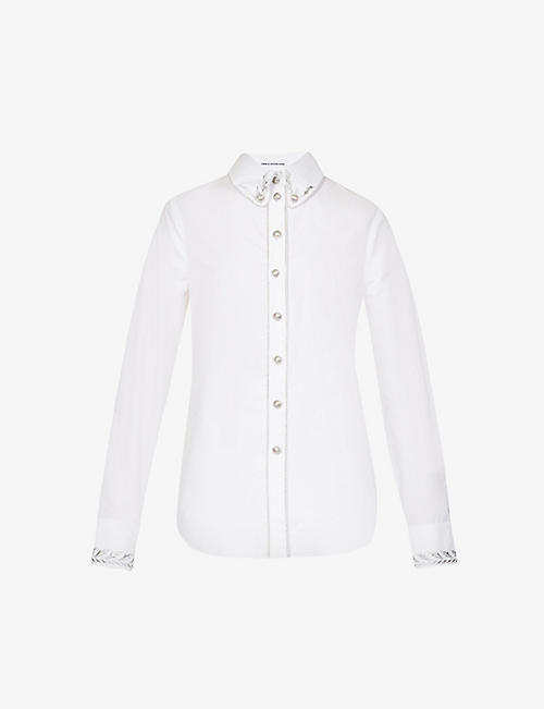 PACO RABANNE: Embroidered curved-hem cotton shirt