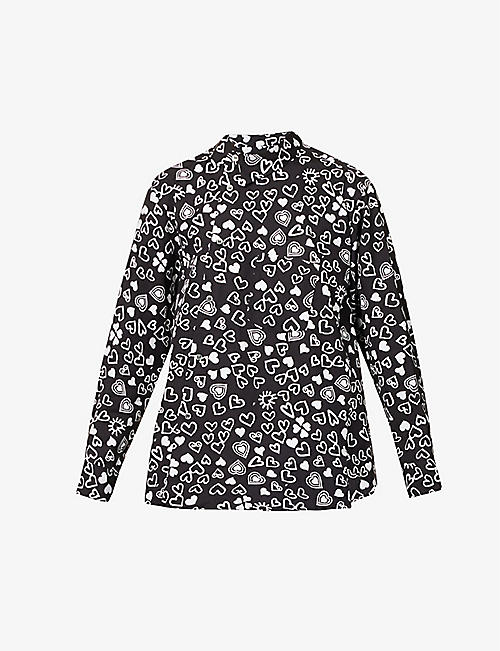 BLACK COMME DES GARCON: Heart-print asymmetric-fastening cotton shirt