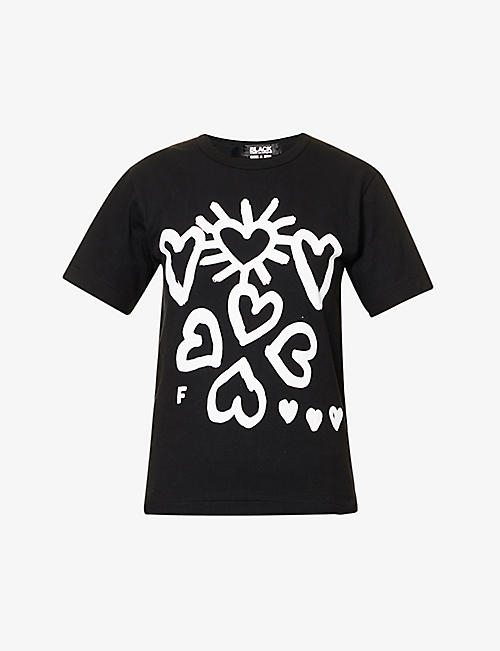BLACK COMME DES GARCON: Heart-print cotton-jersey T-shirt