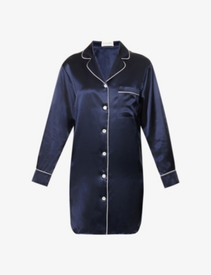 Olivia Von Halle Poppy V-neck Silk Nightdress In Navy
