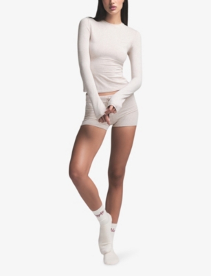 SKIMS: Round-neck fitted stretch-cotton T-shirt