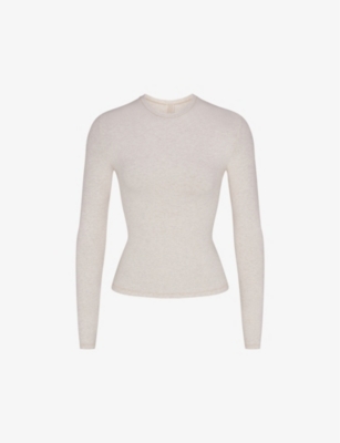 SKIMS: Round-neck fitted stretch-cotton T-shirt