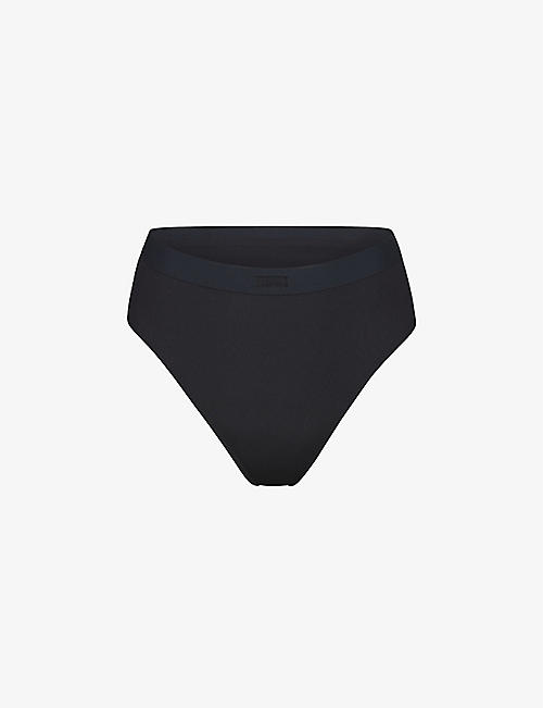 SKIMS: Brand-patch ribbed mid-rise stretch-woven bikini briefs