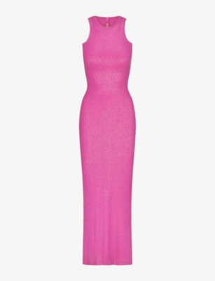 Skims Womens Fuschia Foil Soft Lounge Shimmer Sleeveless Stretch-jersey Maxi Dress
