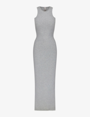 Skims Womens Heather Foil Soft Lounge Shimmer Sleeveless Stretch-jersey Maxi Dress