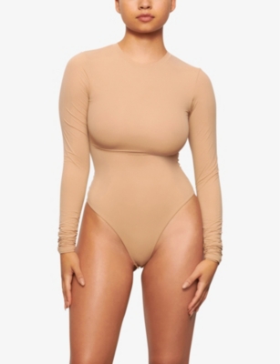 Skims Womens Clay Fits Everybody Round-neck Stretch-woven Body In Nude (lingerie)