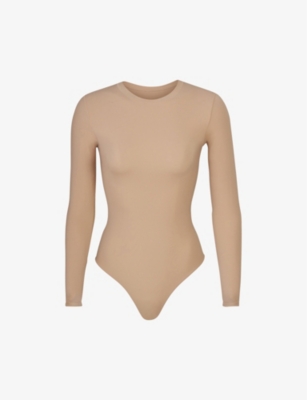 Skims Womens Clay Fits Everybody Round-neck Stretch-woven Body In Nude (lingerie)