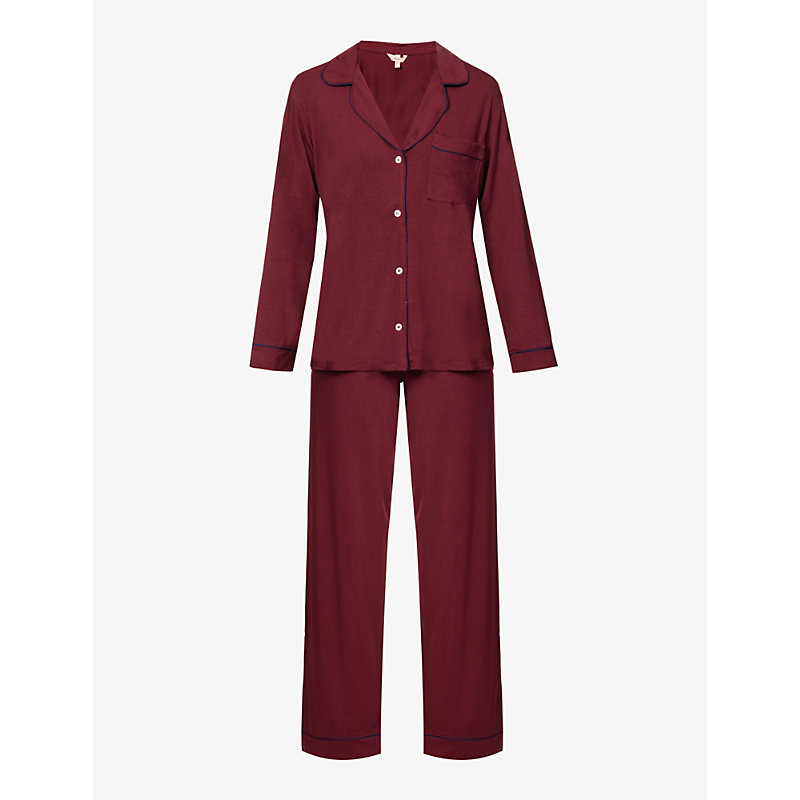 Eberjey Gisele Relaxed-fit Stretch-jersey Pyjama Set In Mulberry/navy