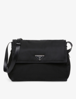 Shop Prada Brand-plaque Small Recycled-nylon Shoulder Bag In Black