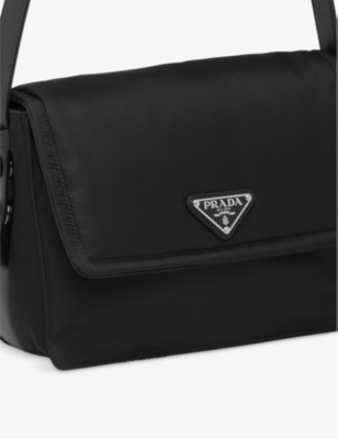 Prada Womens Black Brand-plaque Medium Recycled-nylon Shoulder Bag In Black