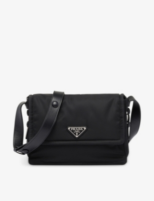 Prada Womens Black Brand-plaque Small Recycled-nylon Shoulder Bag