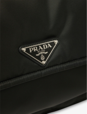 Shop Prada Brand-plaque Medium Recycled-nylon Shoulder Bag In Black