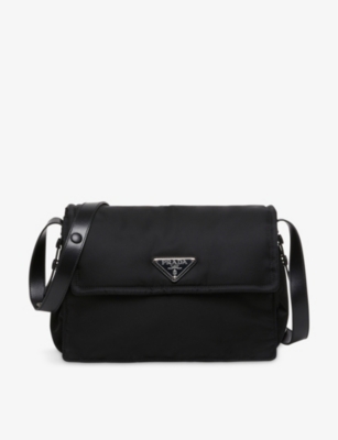 Prada Womens Black Brand-plaque Medium Recycled-nylon Shoulder Bag