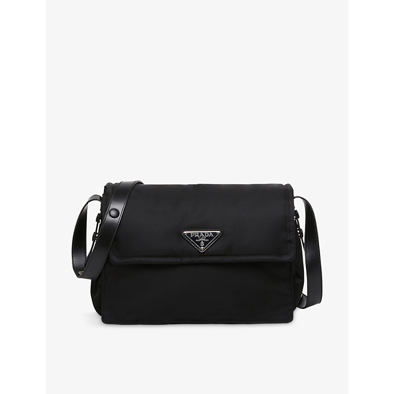 Prada Womens Black Brand-plaque Medium Recycled-nylon Shoulder Bag