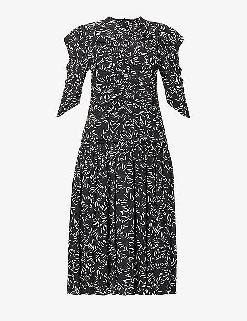 PROENZA SCHOULER: Abstract-print ruched crepe midi dress