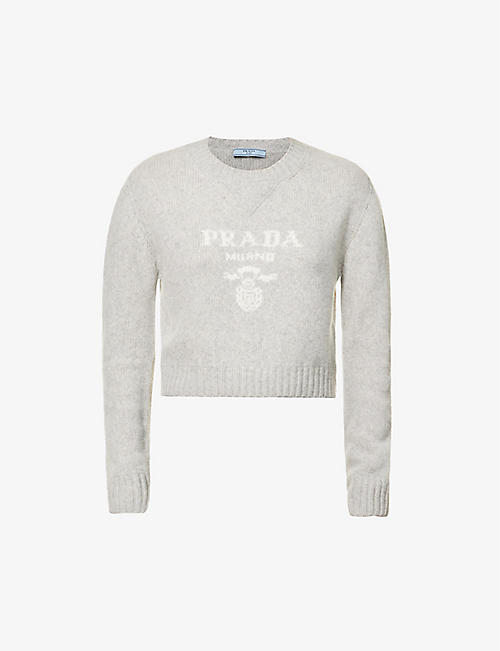 PRADA: Brand-pattern cropped wool-blend knitted jumper