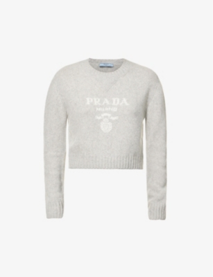Prada Intarsia-knit Cropped Jumper In Marmo