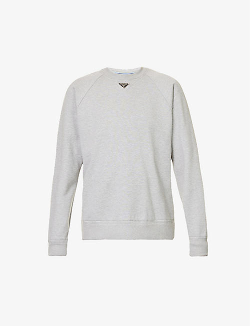 PRADA: Brand-plaque relaxed-fit cotton sweatshirt