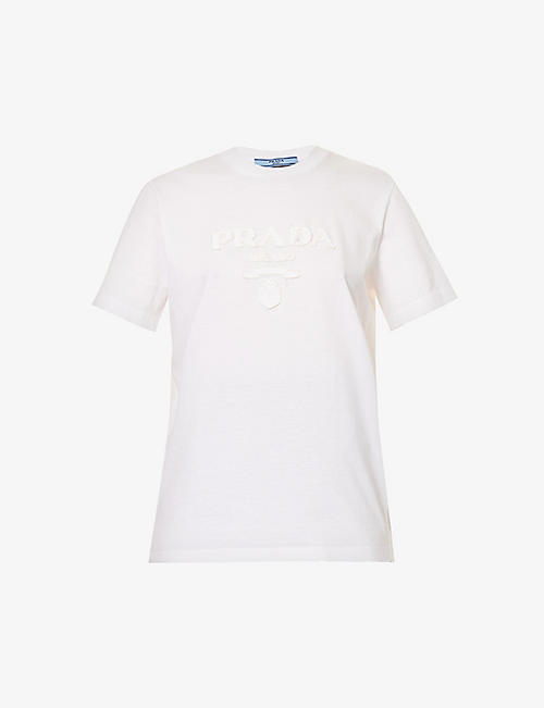 PRADA: Logo-embossed round-neck cotton T-shirt