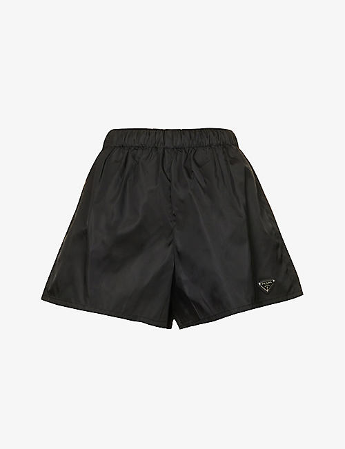 PRADA: Logo-plaque mid-rise relaxed-fit recycled-nylon shorts