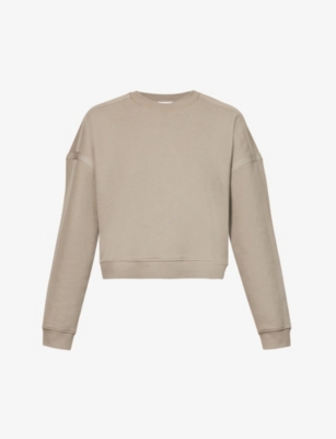 Saint Laurent Cropped-hem Cotton-jersey Sweatshirt In Mastic