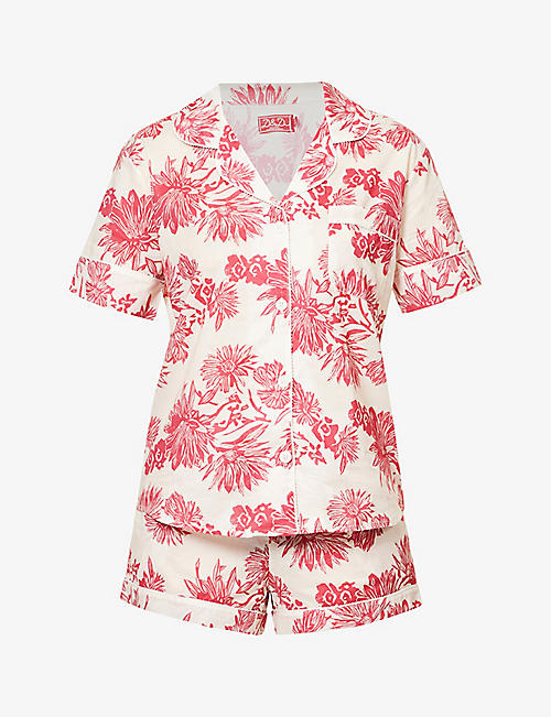 DESMOND AND DEMPSEY: Cactus Flower printed short cotton pyjamas