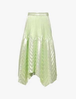Jonathan Simkhai Pleated Silk-blend Midi Skirt In Celery
