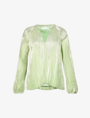 Simkhai Char Metallic Chevron Plisse Top In Celery