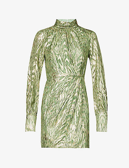 JONATHAN SIMKHAI: Halen high-neck metallic-weave silk-blend mini dress