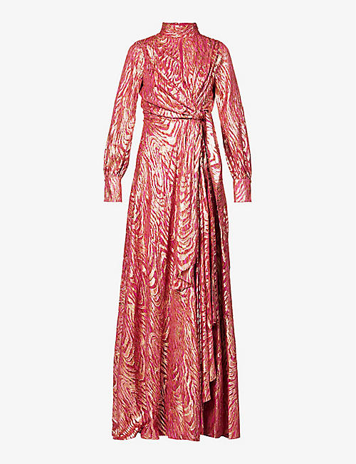 JONATHAN SIMKHAI: Merren high-neck metallic-weave silk-blend maxi dress