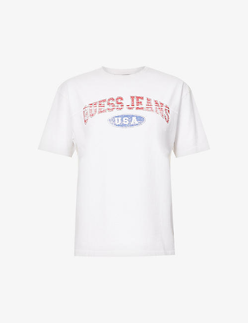 GUESS: Gusa Pieced logo-print cotton T-shirt