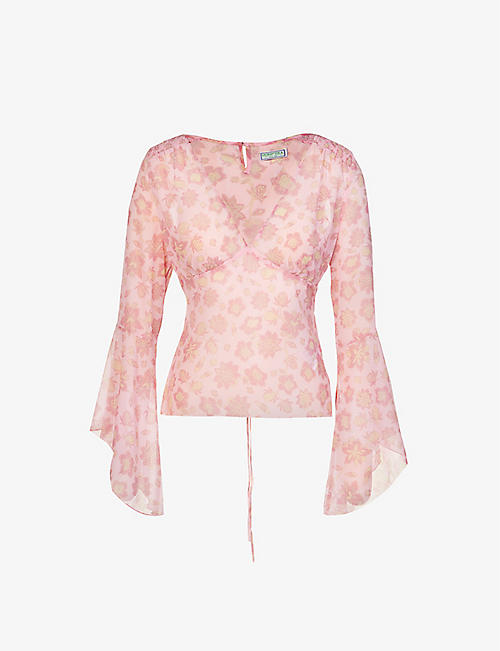 GUESS: Floral-print V-neck chiffon blouse