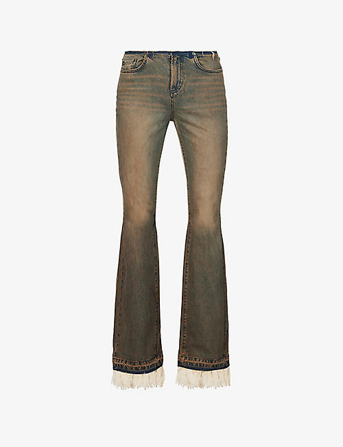 GUESS: Fringed low-rise flared-leg jeans