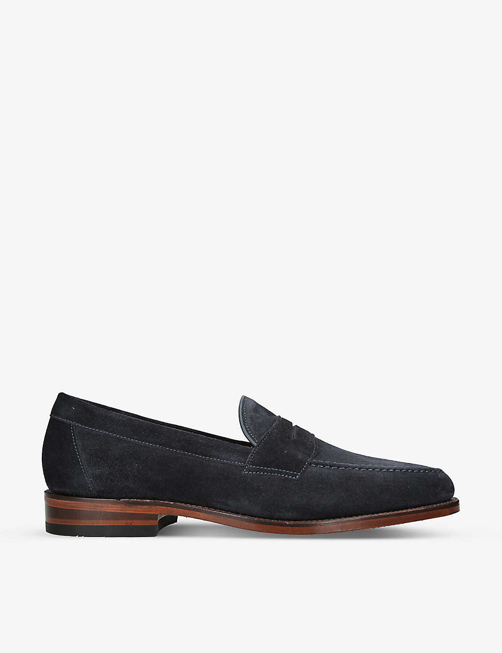 Loake Mens Navy Imperial Strap Suede Loafers