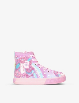 LELLI KELLY: Unicorn-beaded canvas high-top trainers 4-9 years