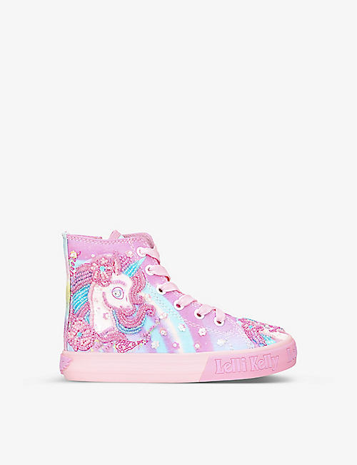 LELLI KELLY: Unicorn-beaded canvas high-top trainers 4-9 years