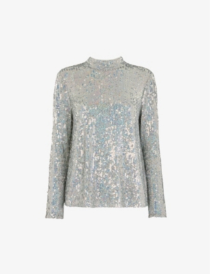 WHISTLES: High-neck sequin-embellished top