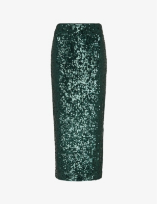 Whistles Sequined Column Midi Skirt In Dark Green