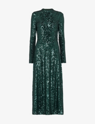 Whistles Minimal Sequin Midi Dress In Green