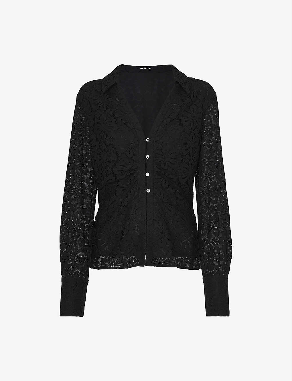 Whistles Amelia Lace Detail Shirt In Black