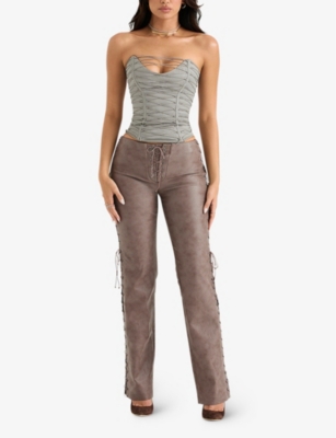 House Of Cb Lace Up Corset In Smoke